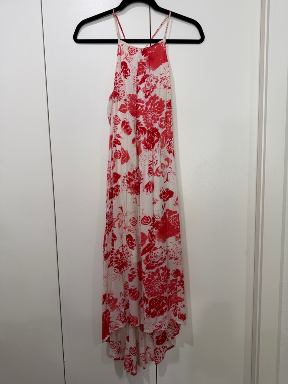 Wayf White Maxi Dress with Red Floral Print
